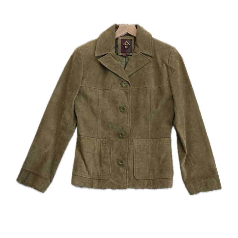 VINTAGE 1990s Green Suede Leather Jacket Size Small